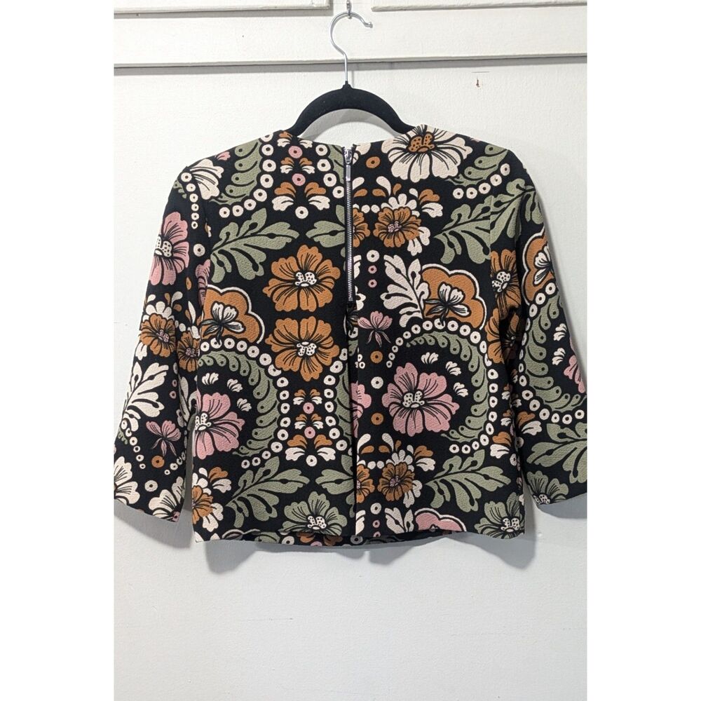 H&M Floral Retro Pattern Pleated Back Top sz. 2 - Picture 5 of 7